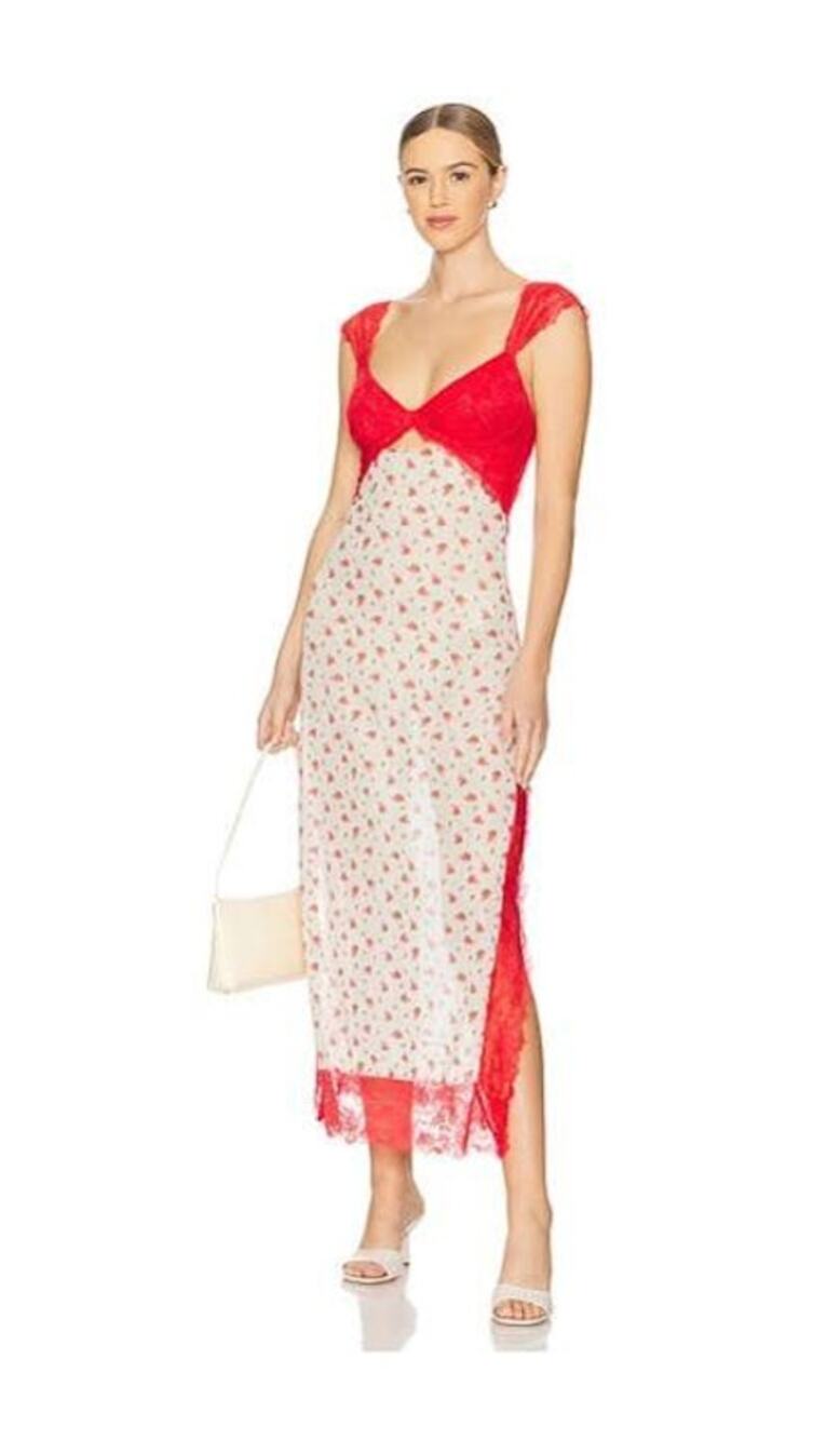 Free People Intimately Suddenly Fine Maxi Slip Dress Tea Combo Floral Lace  [s]